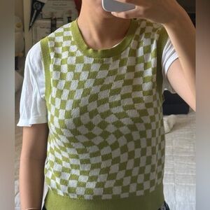 Wild Fable Green and White Checkered Sweater